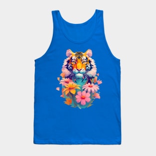 Tropical Tiger with Flowers Design Tank Top